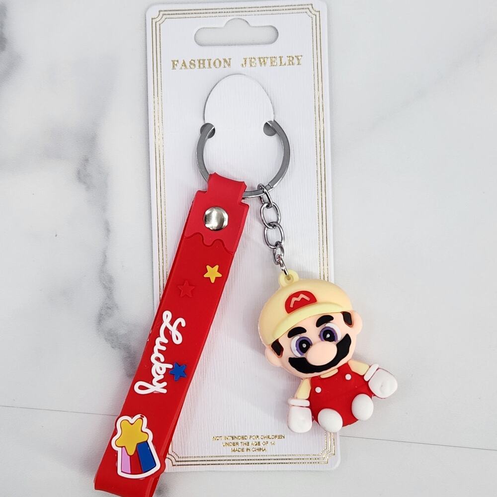 **NEW** Mario! Super Mario 3D Figure Keychain & Strap Bag Charm PVC/Silicone Red